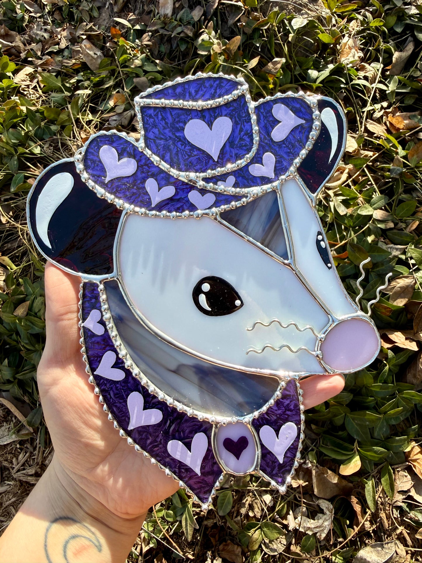 Purple Heart Cowboy Opossum Stained Glass
