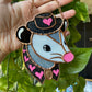 Mini Black and Pink Cowboy Opossum Stained Glass