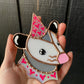 Iridescent Pink Lovely Opossum Mini Stained Glass Suncatcher