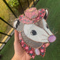 Pink Flower Cowboy Opossum Stained Glass Suncatcher