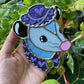 Mini Purple Cowboy Opossum Stained Glass Ornament