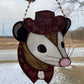 Pink Heart Cowgirl Opossum Stained Glass Suncatcher