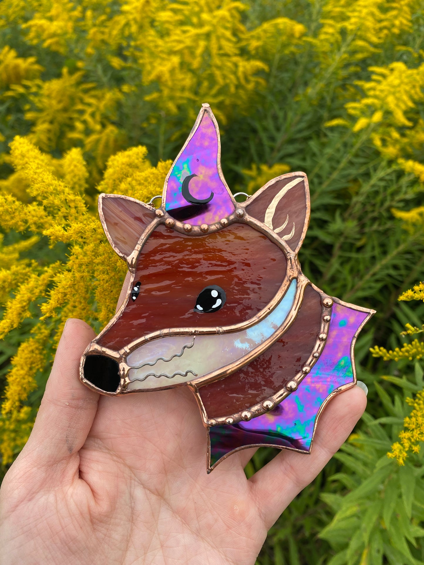 Iridescent Mini Wizard Fox Stained Glass Suncatcher