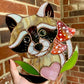 Mushroom Raccoon Stained Glass Suncatcher