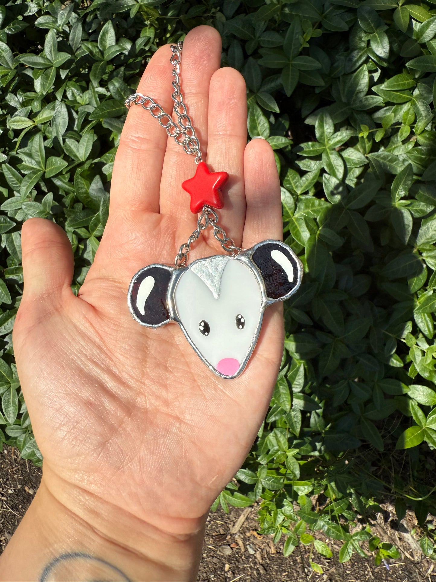Star Opossum Stained Glass Car Charm