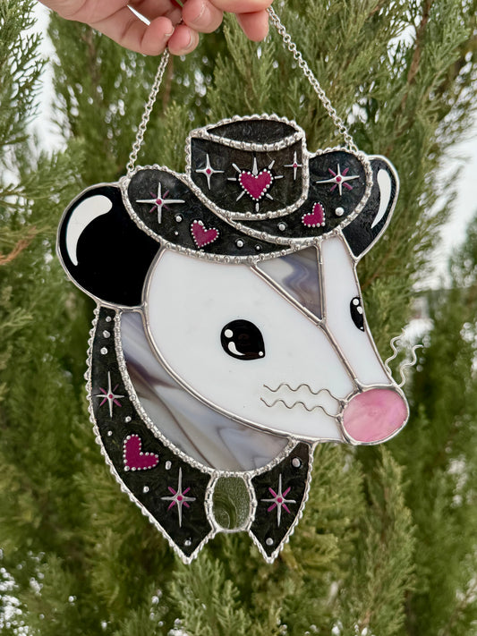 Black Heart Cowboy Opossum Stained Glass