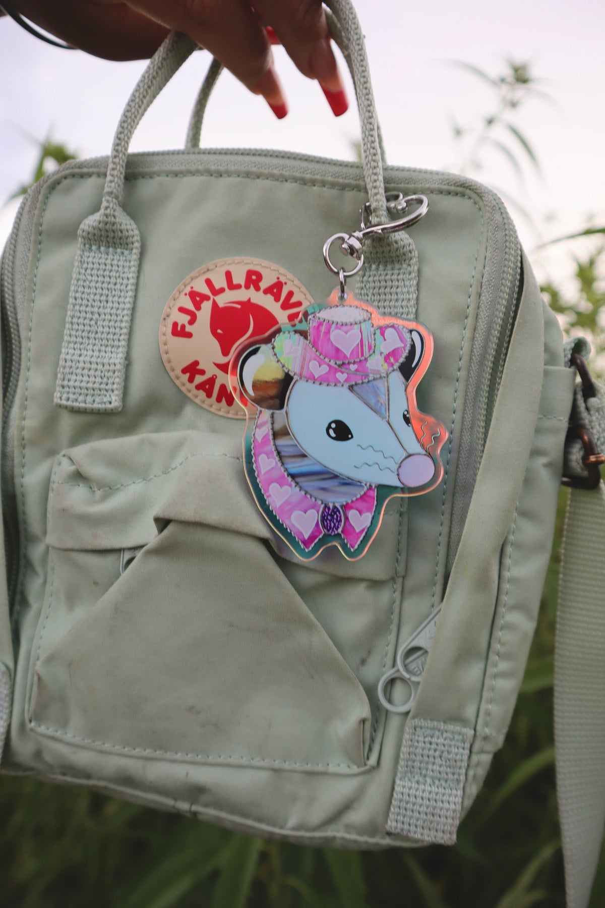 Silver Pink Pony Opossum Holographic Acrylic Bag Charm