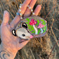 Mini Pink (ver 1) Sleepy Mushroom Opossum Stained Glass Ornament