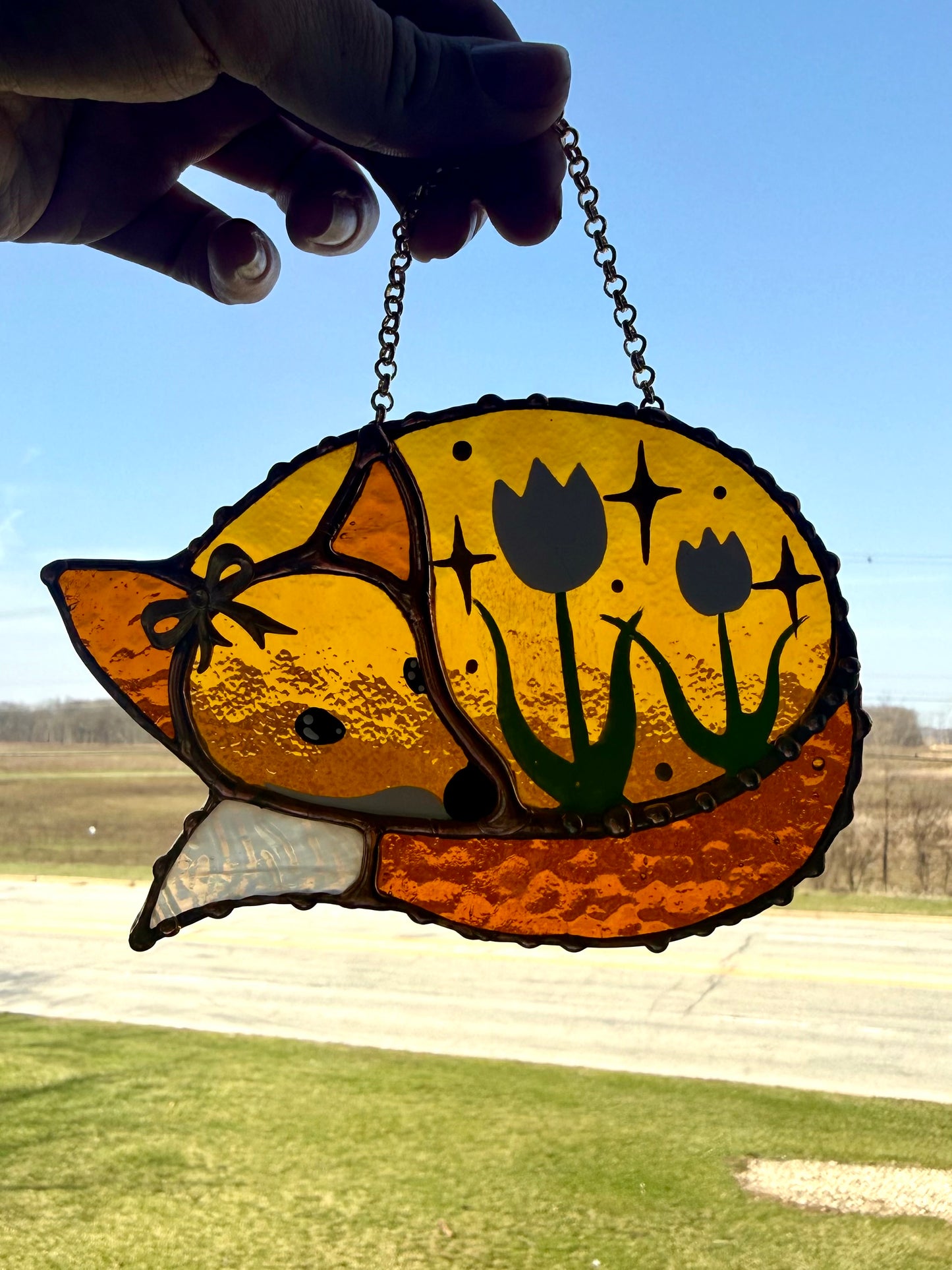 White Tulip Fox Mini Stained Glass Suncatcher