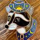 Blue Whimsy Cowboy Raccoon Stained Glass Artwork