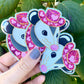 Pink Pony Opossum Glittery Vinyl Sticker 3”