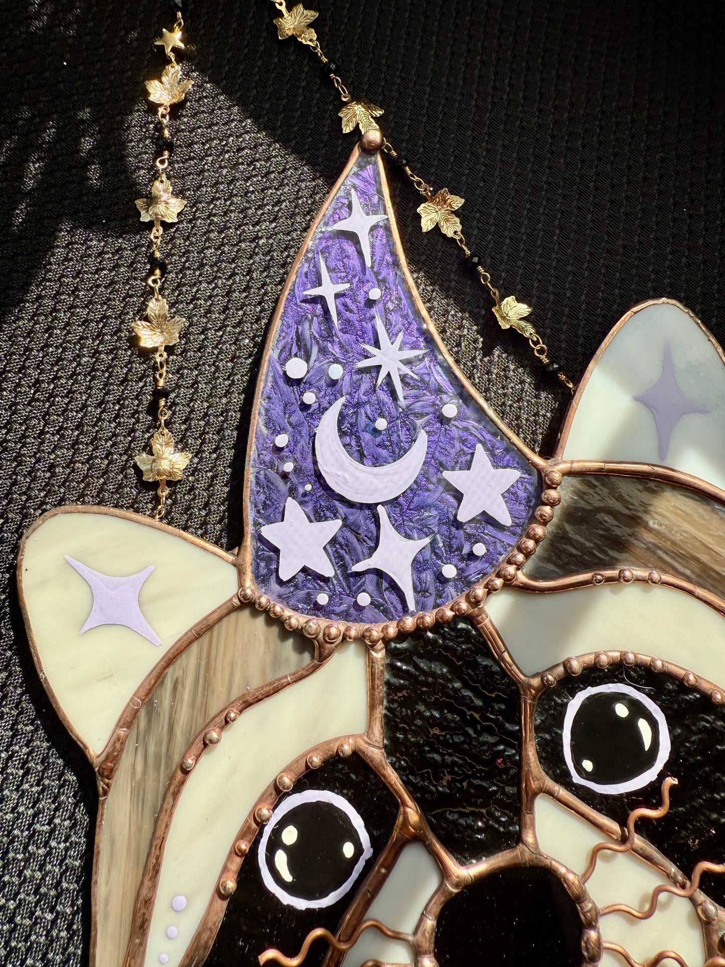 Purple Celestial Wizard Raccoon Stained Glass Suncatcher