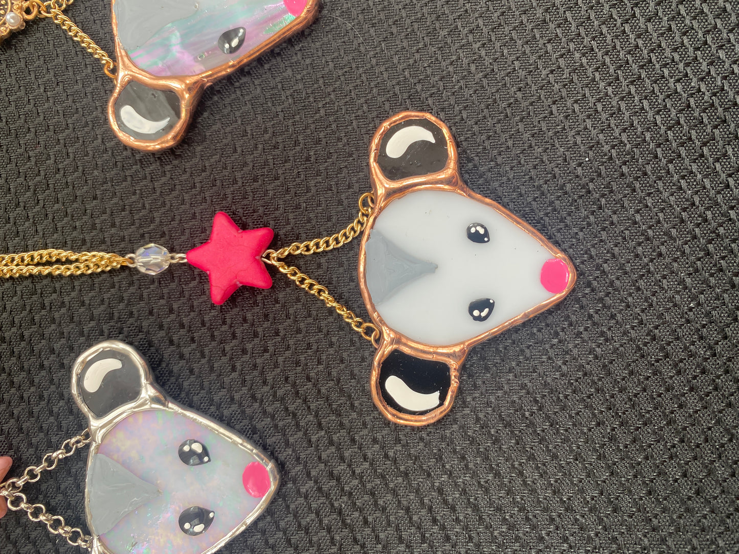 Hot Pink Star Opossum Stained Glass Charm