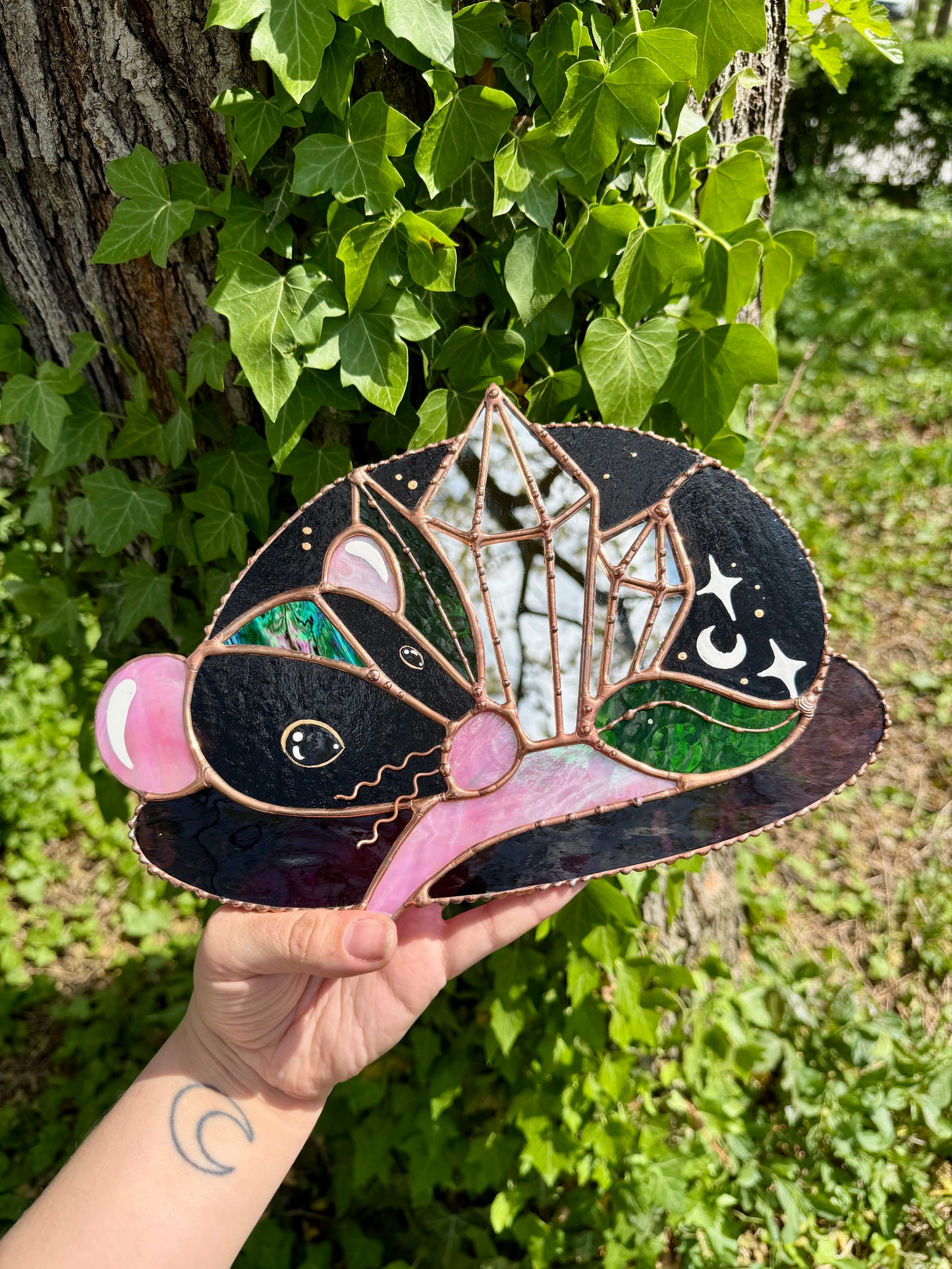 Black Crystal Rat Stained Glass Mirror