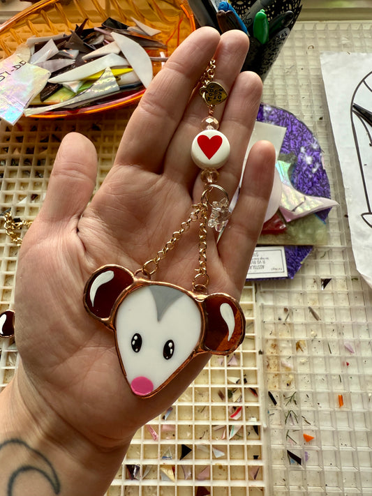 Heart Opossum Stained Glass Charm