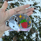Sleepy Red Strawberry Opossum Stained Glass Ornament