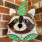 Blue Flower Wizard Raccoon Stained Glass Suncatcher