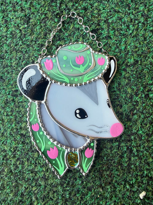 Tulip Cowboy Opossum Mini Stained Glass Suncatcher