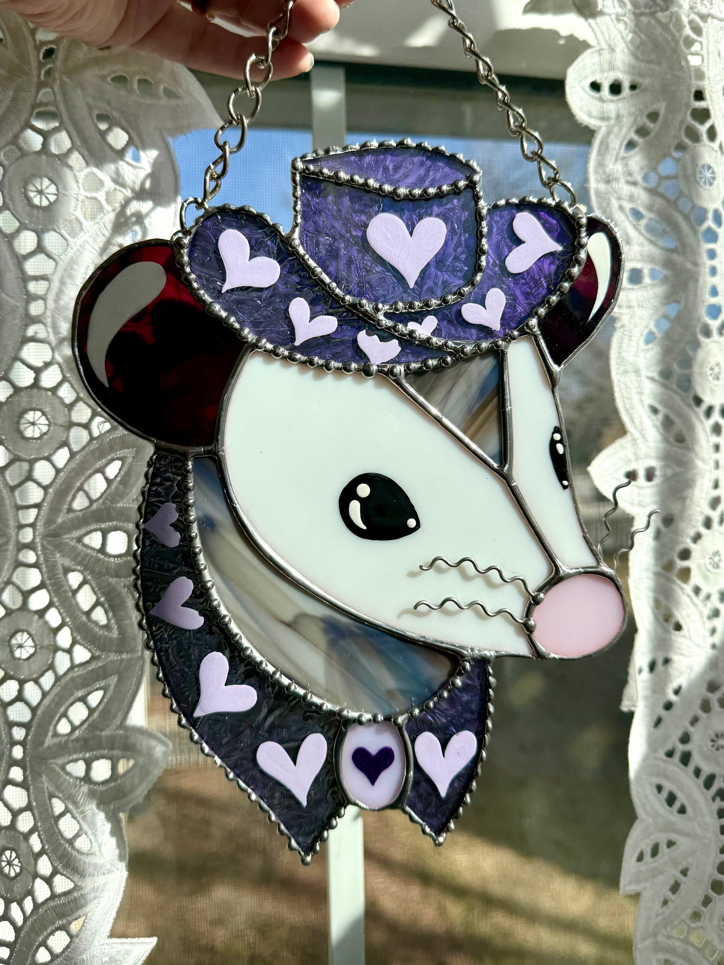 Purple Heart Cowboy Opossum Stained Glass