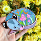 Sleepy Pink Mushroom Opossum Mini Stained Glass Suncatcher
