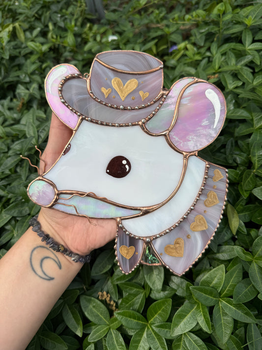 Pink Mousie Girl Stained Glass Suncatcher