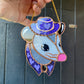 Mini Purple Cowboy Opossum Stained Glass Ornament