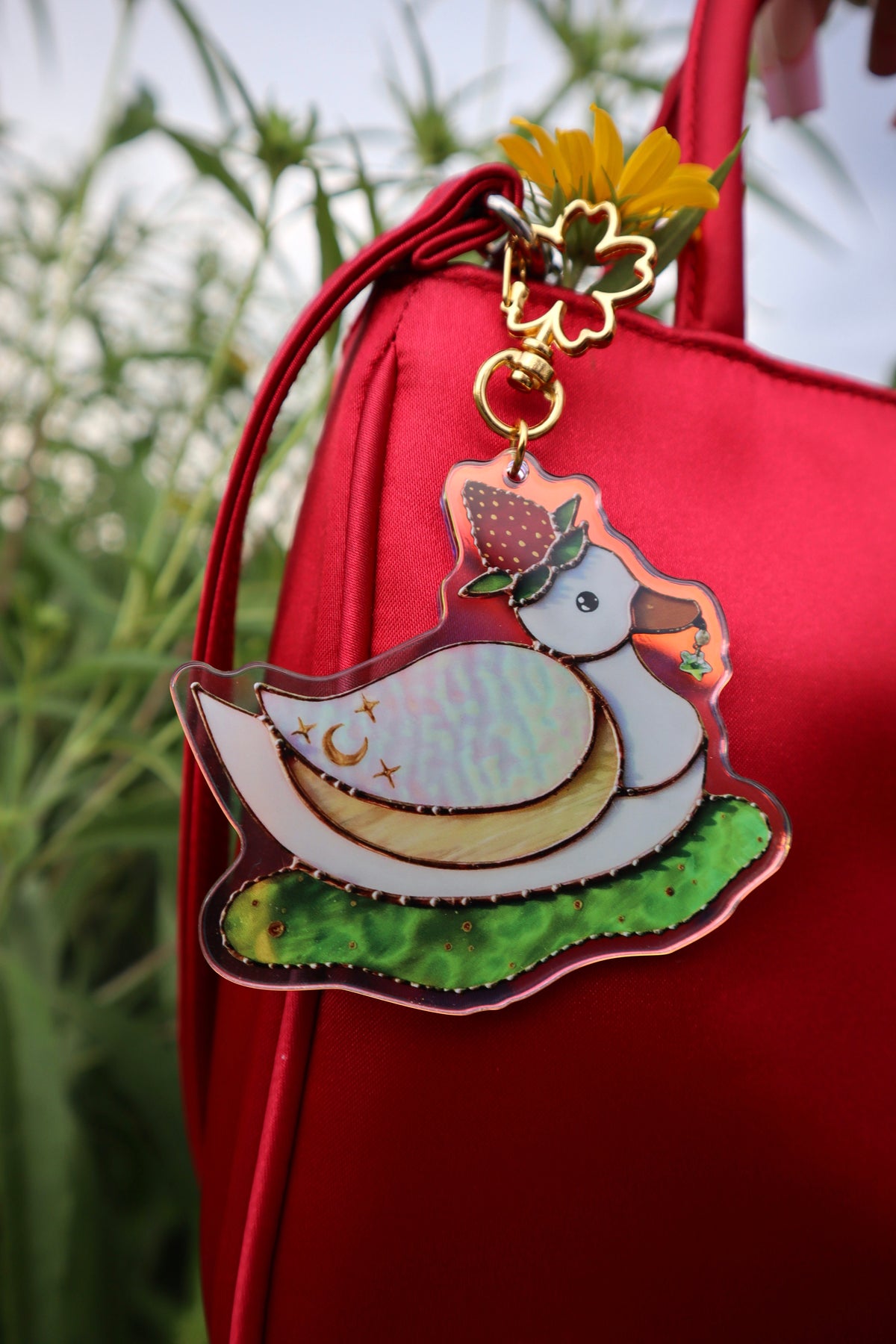 Strawberry Duck Holographic Acrylic Bag Charm