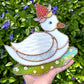 (Cracked) Iridescent Strawberry Duck Stained Glass Suncatcher