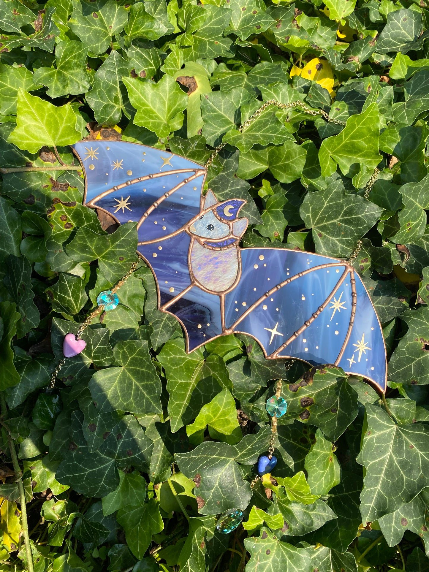 Purple Haze Wizard Bat Stained Glass Suncatcher
