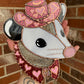 Pink Heart Cowgirl Opossum Stained Glass Suncatcher