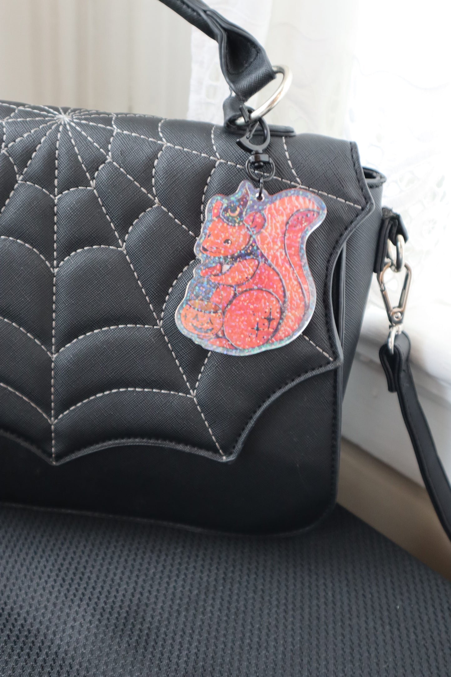 Trick-or-Treat Squirrel Holographic Acrylic Bag Charm
