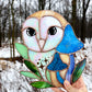 Blue Barn Owl Large Stained Glass Suncatcher