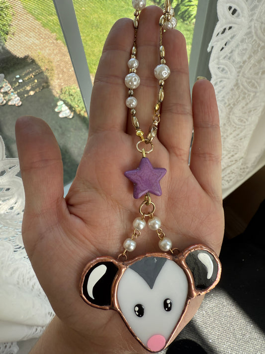 Purple Star Opossum Stained Glass Car Charm