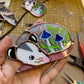 Mini Blue Mushroom Sleepy Opossum Stained Glass Suncatcher