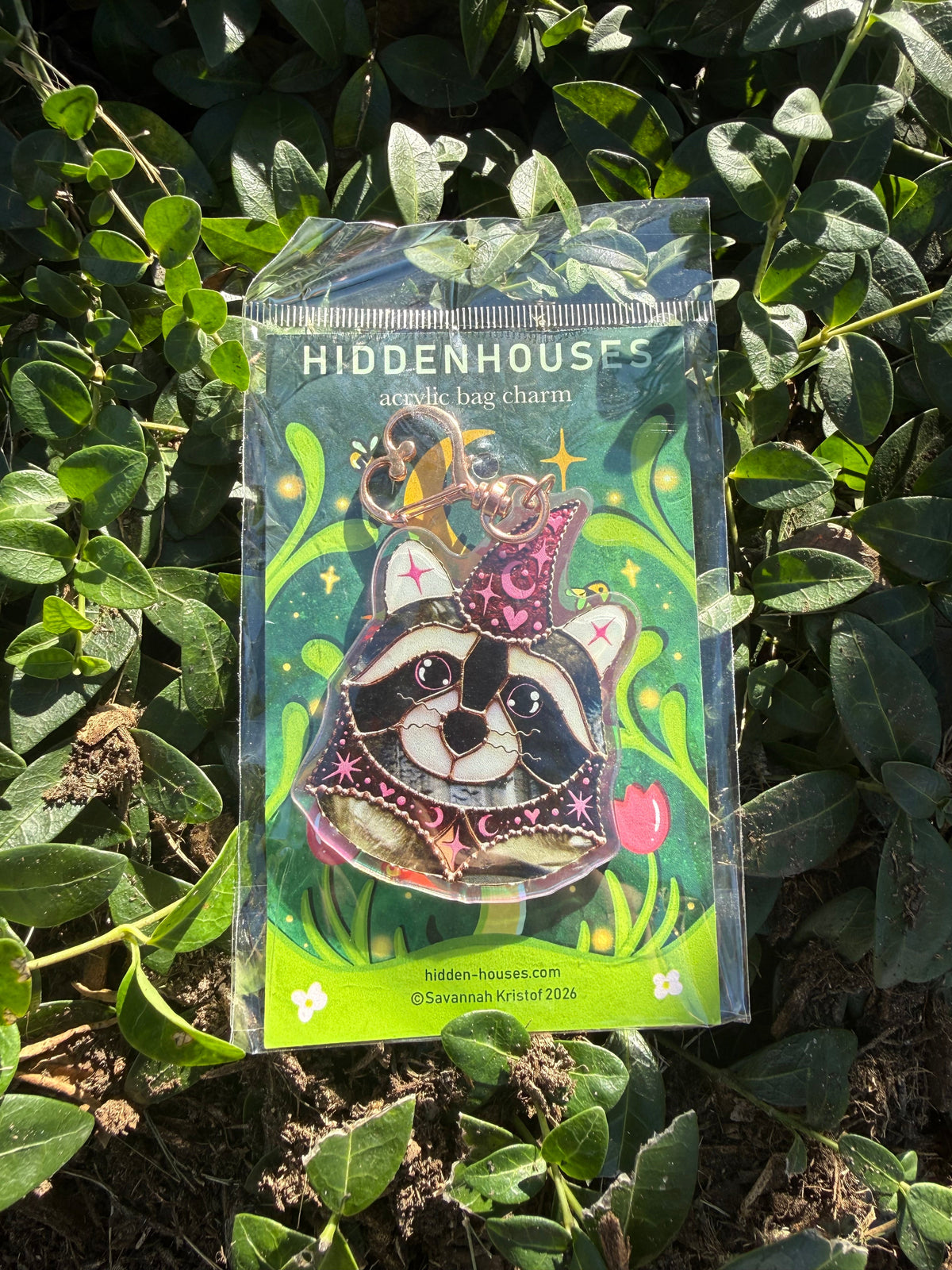 Pink Wizard Raccoon Holographic Acrylic Bag Charm