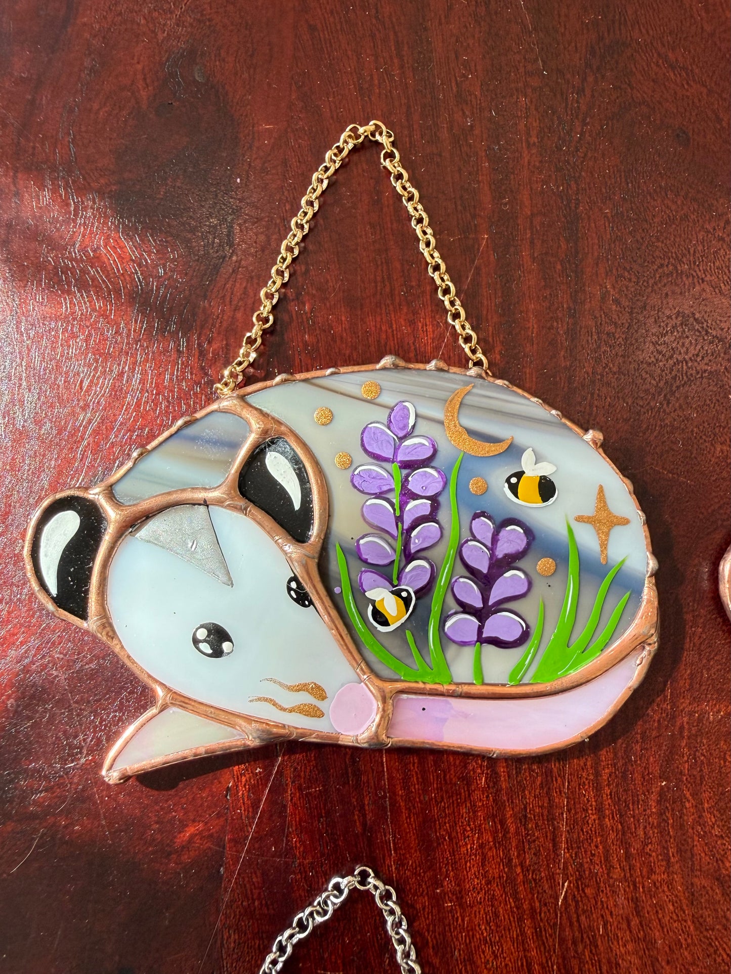 Sleepy Lavender Opossum Stained Glass Mini