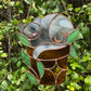 Sleepy Grey Flowerpot Cat Stained Glass Suncatcher