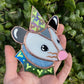 Green Iridescent Heart Opossum Stained Glass Ornament