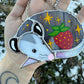 Sleepy Red Strawberry Opossum Stained Glass Ornament