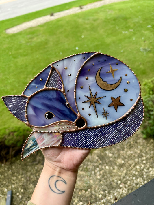 Large Celestial Purple Fox Stained Glass Suncatcher