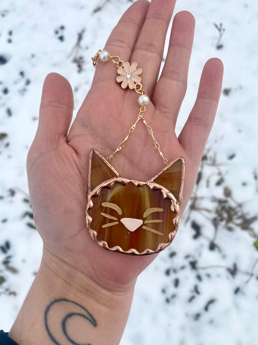 Orange Cat Stained Glass Charm