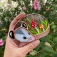 Mini Mushroom Opossum Stained Glass Suncatcher