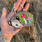Mini Pink (ver 1) Sleepy Mushroom Opossum Stained Glass Ornament