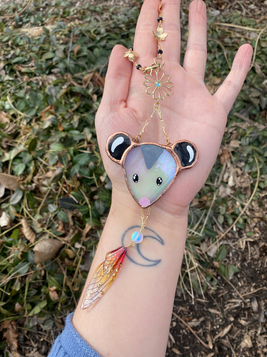 Enchanted Fairy Opossum Stained Glass Charm