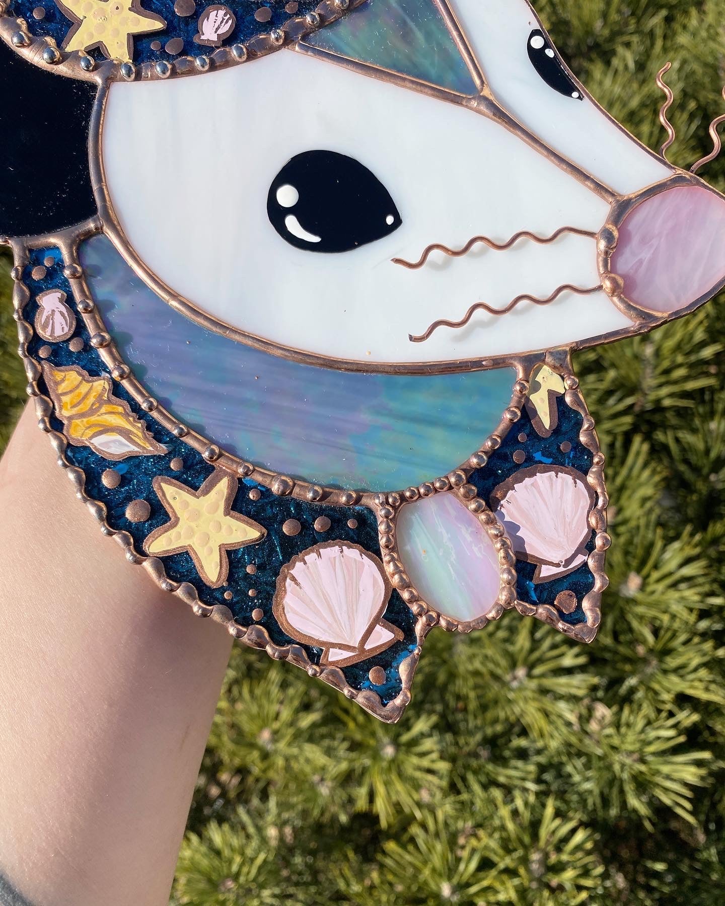 Mermaid Cowboy Opossum Stained Glass Suncatcher