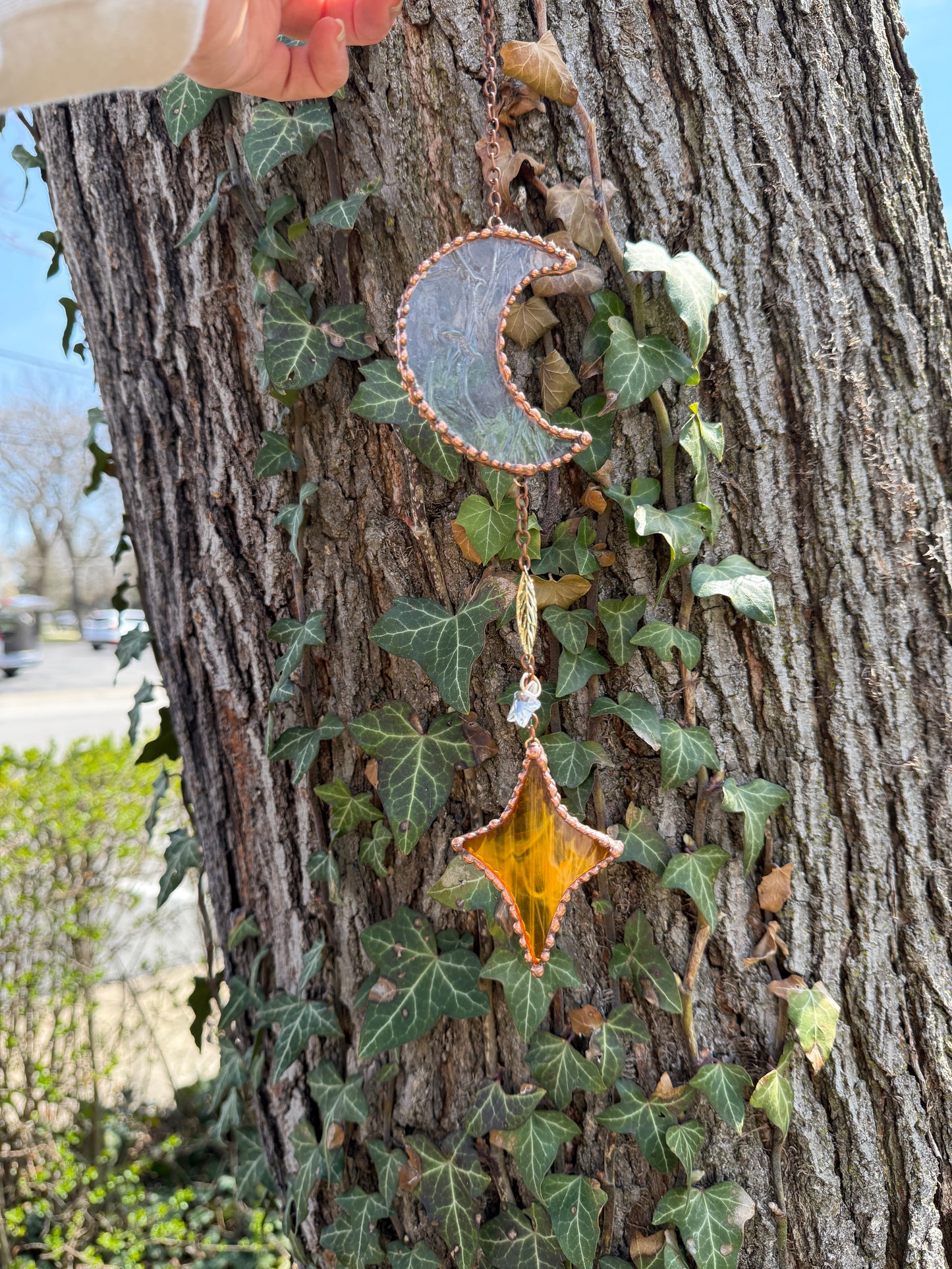 Small Iridescent and Gold Sun and Moon Suncatcher