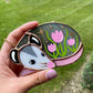 Sleepy Pink Tulip Opossum Stained Glass Ornament