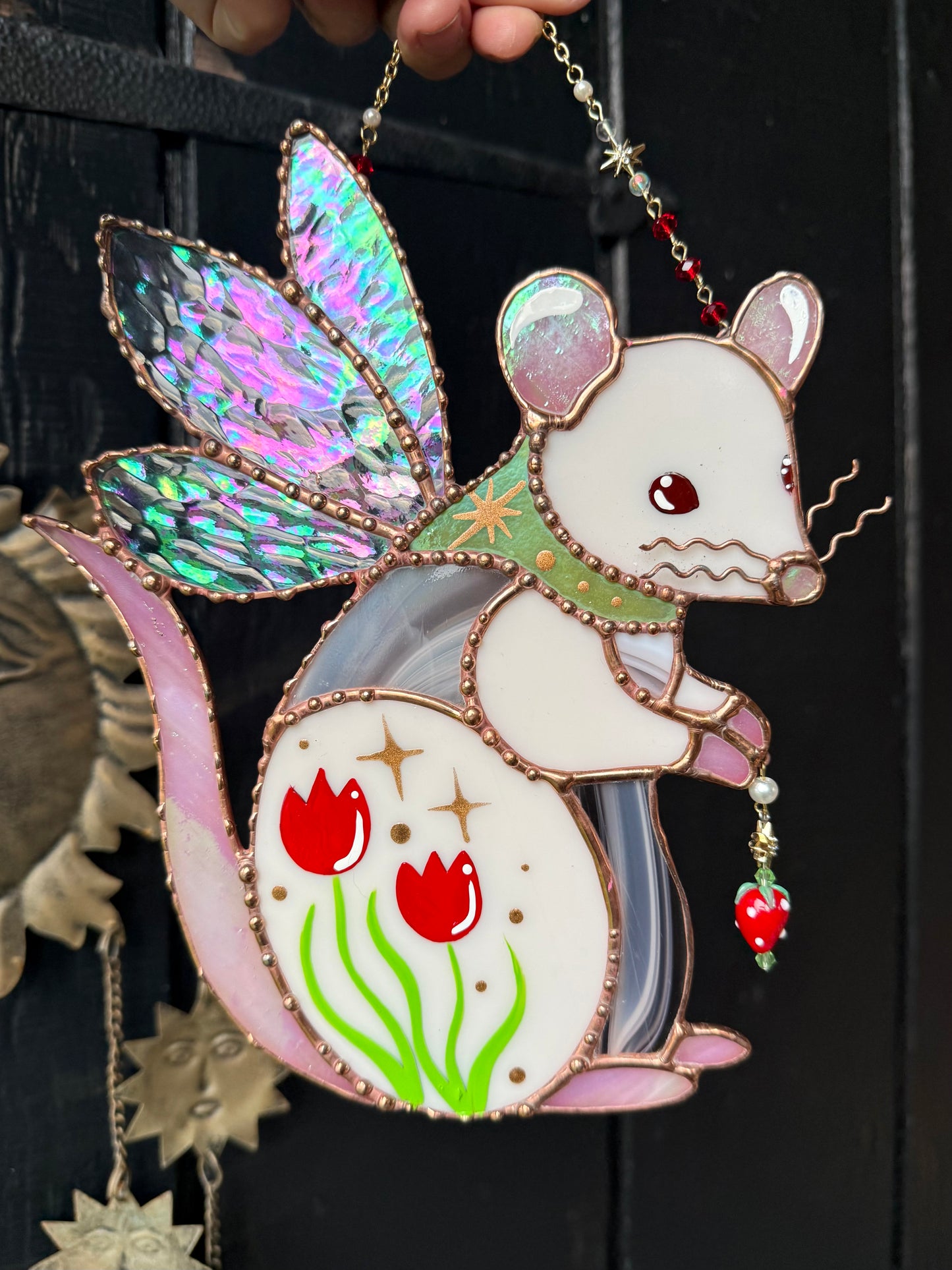 Spring Fairy Rat Stained Glass Suncatcher