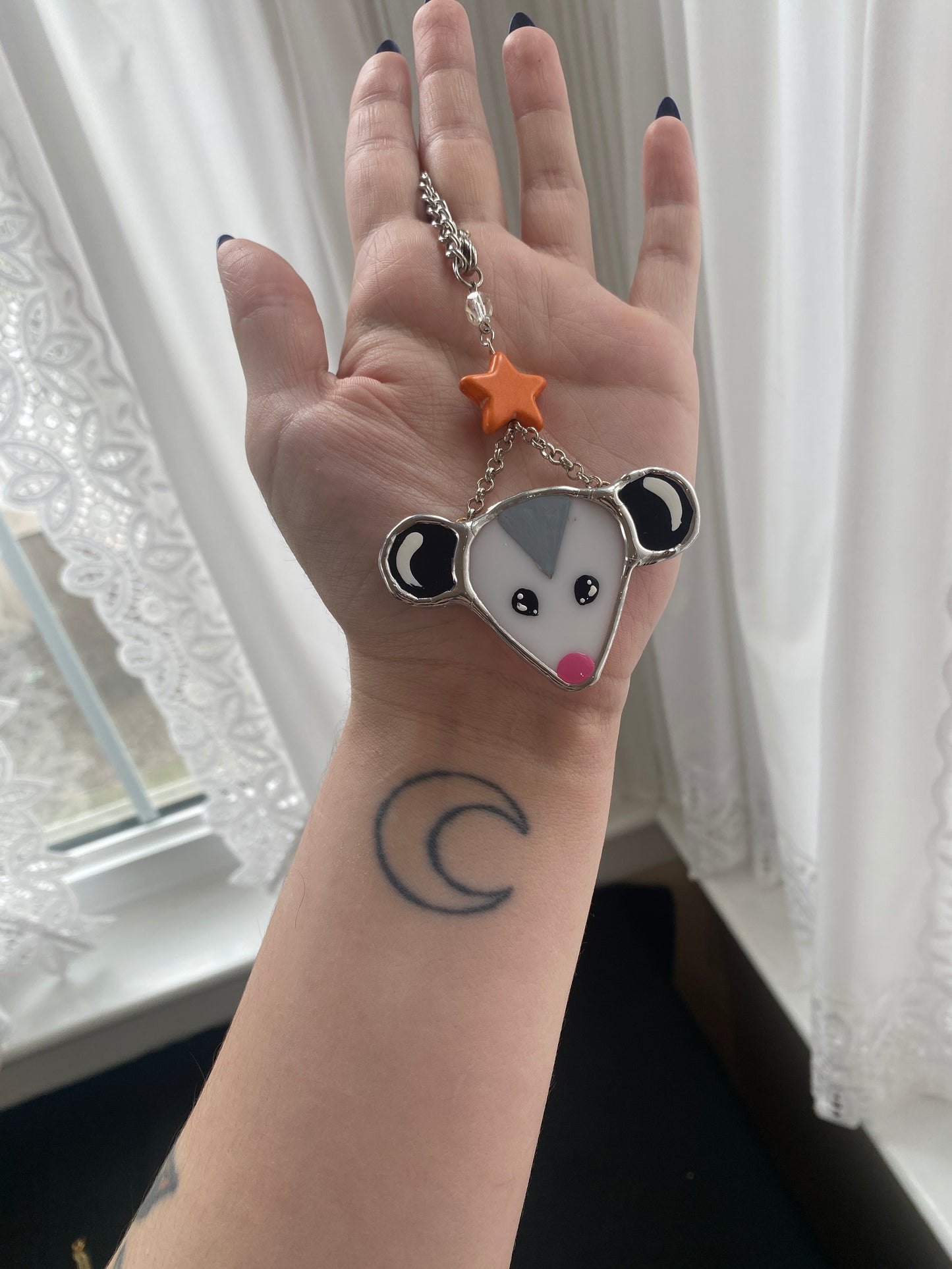 Orange Star Opossum Stained Glass Charm