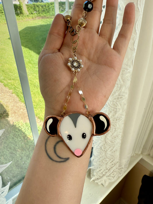Gold Opossum Stained Glass Car Charm